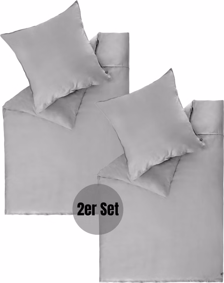 Schöner Wohnen Satine beddengoed set, effen grijs, 2-delig, 135 x 200 cm