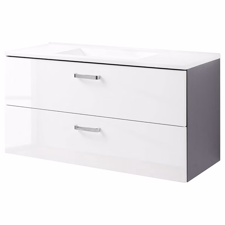 Held Möbel Wastelmeubel wit/grijs met soft-close deuren en lades, Breedte: 100 cm, Hoogte: 54 cm, Diepte: 48 cm