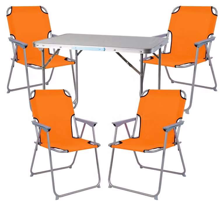 Mojawo Complete set van 5 aluminium campingmeubels, oranje, B: 50 cm, L: 70 cm, H: 59 cm