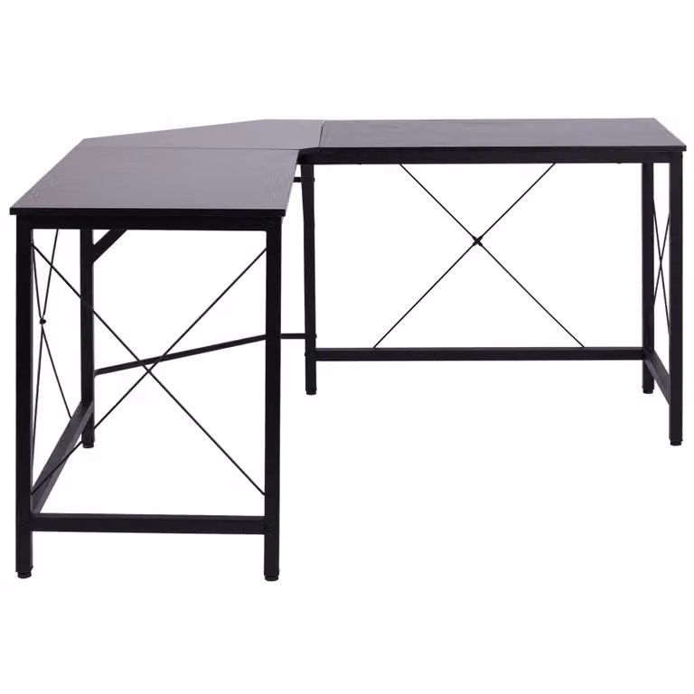 HOMCOM L-vormig hoekbureau in MDF, naturel/zwart, B/D/H: 140 x 140 x 75 cm