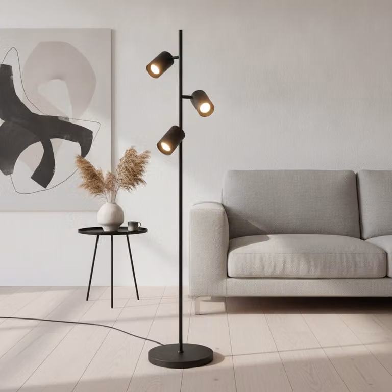 Artdelight Vloerlamp Megano 3-lichts zwart metaal Hoogte: 160 cm
