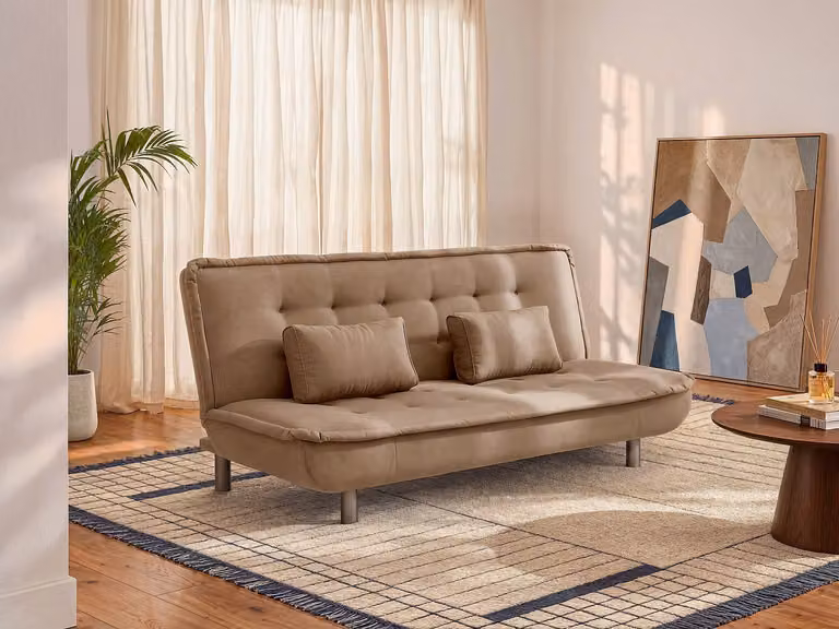 MISHAN Driezitsslaapbank klik-klak met microvezel - Karamel bruin - B/D/H: 190 x 120 x 89 cm