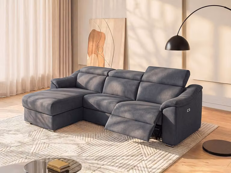 PEDRERA Relaxhoekbank van stof in antraciet met relaxfunctie, USB-oplaadpunt en verstelbare hoofdsteunen - Hoek links - B/D/H: 284 x 163 x 100 cm