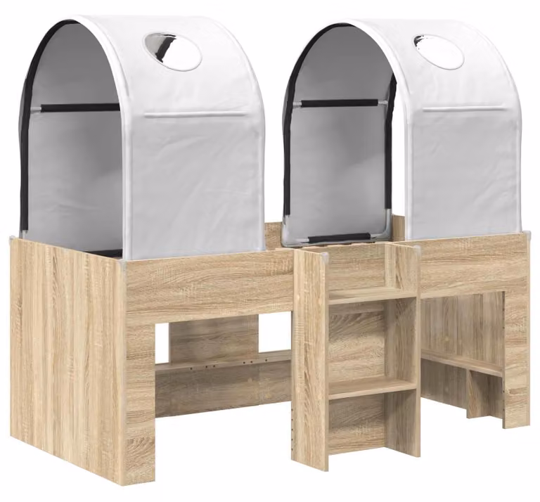 vidaXL Bed met luifel, 3 stuks, Sonoma en wit, houtvezel