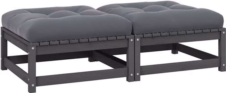 Set van 2 modulaire tuinvoetkrukken met kussen, grijs massief grenen hout, belastbaar tot 110 kg