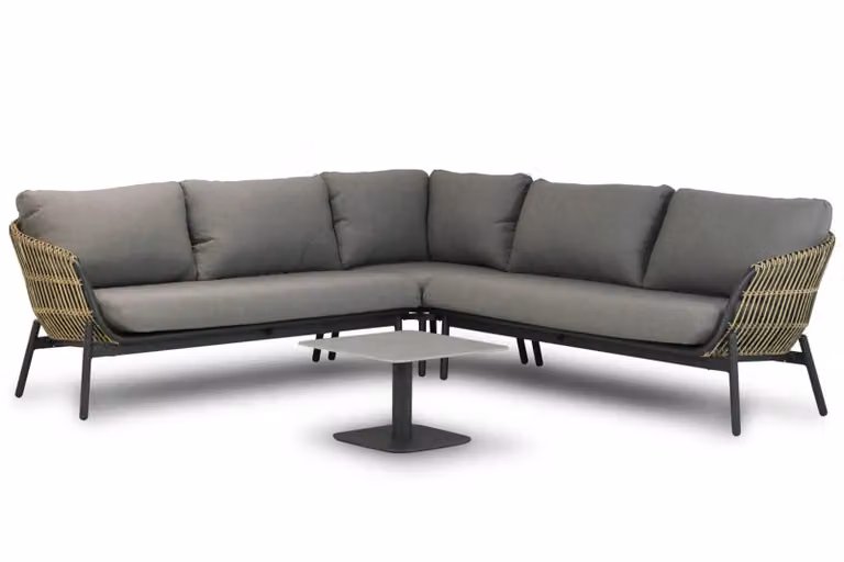 Coco 4-delige hoek loungeset met aluminium frame en grijze kussens