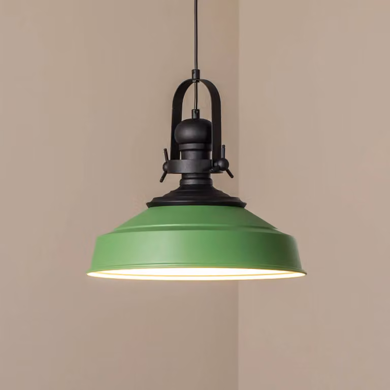 Opviq Industriele Hanglamp Groen Metaal Dimbaar voor Keuken, Rond, E27