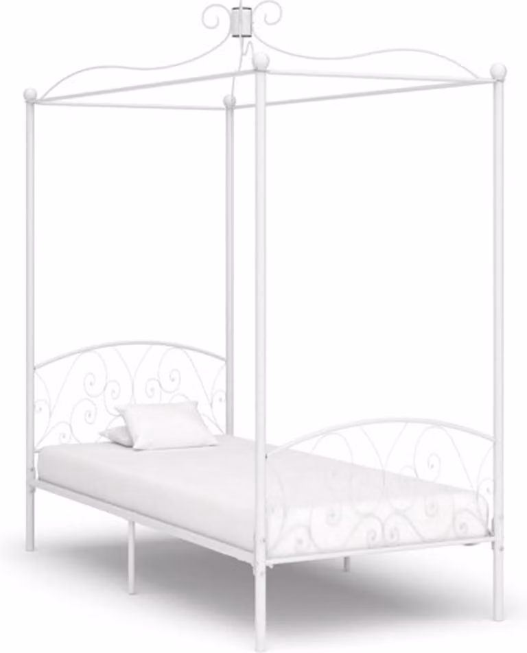 vidaXL Hemelbedframe van metaal in wit, 100 x 200 cm
