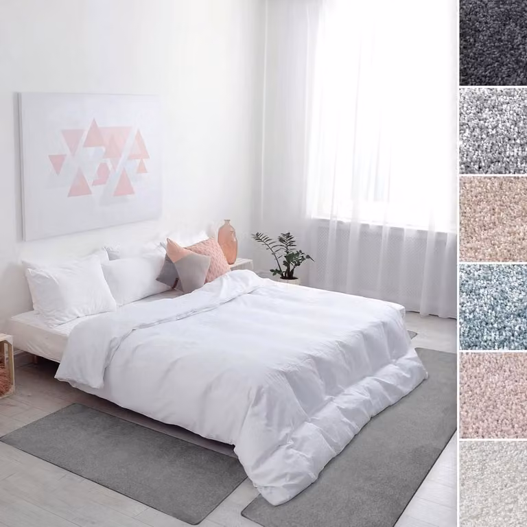 3-delige zilveren tapijtloper set met antislip rug voor in de slaapkamer