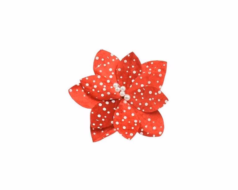 Rode Poinsettia kerstdecoratie met clip van fluweel, 22 cm