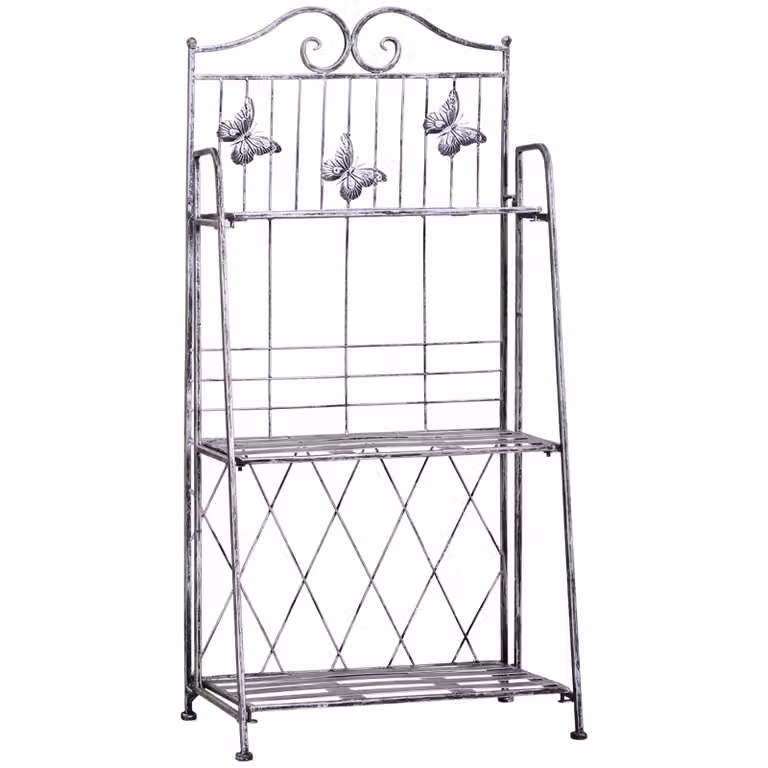 Outsunny Plantenrek Vlinder Design, Weerbestendig en Inklapbaar, Metaal, Zilvergrijs, B/D/H: 44 x 25 x 96 cm