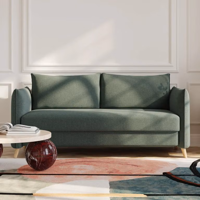 BRUNO slaapbank groen met massief hout en pocketvering, 140 x 200 cm
