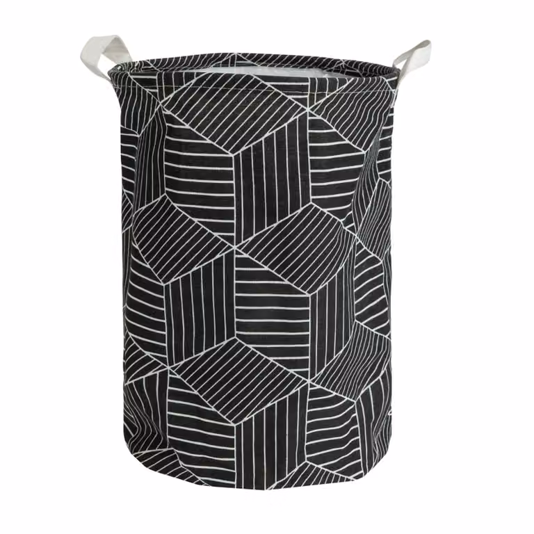 QUVIO Wasmand met handvaten - Hexagon patroon - 43 L - Zwart