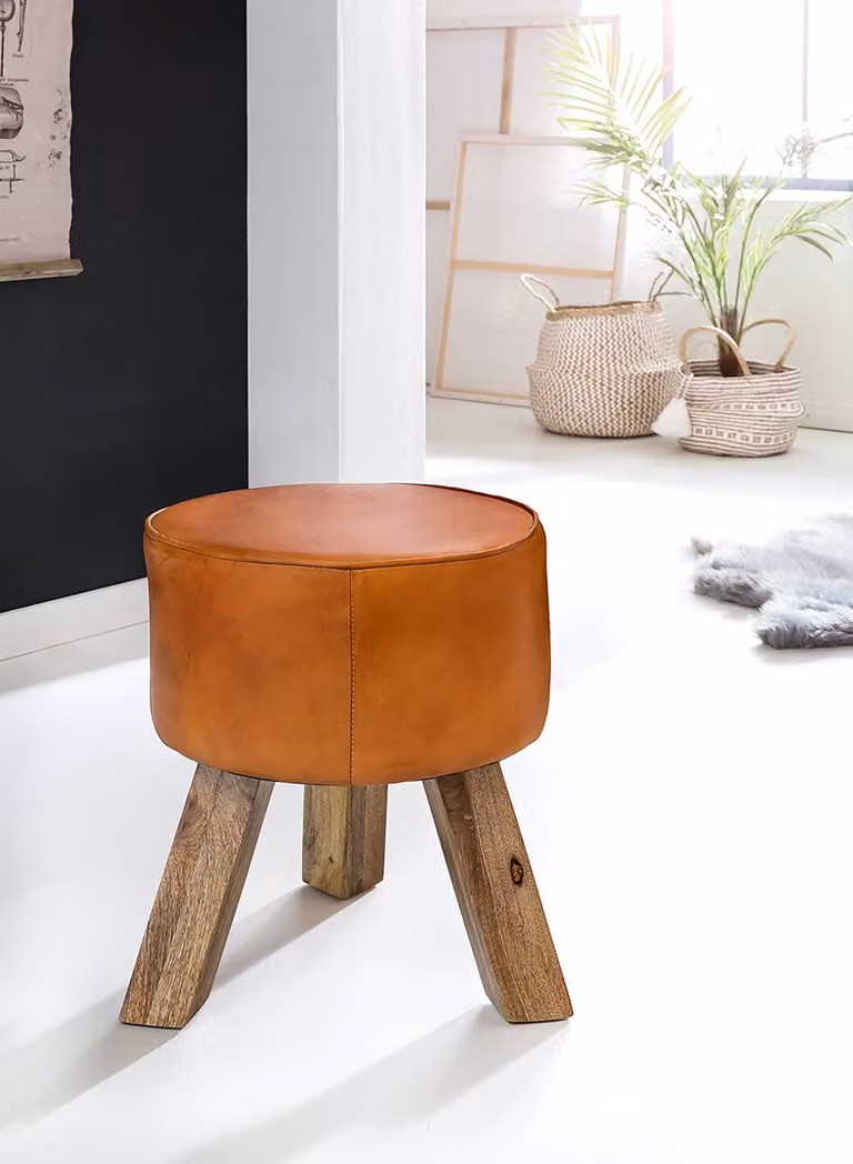 home24 Softbody Gestoffeerde Hocker Bruin Ø 37 cm