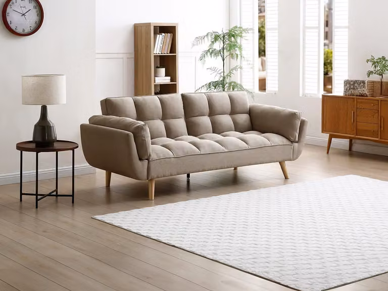 Loeline Slaapbank met 3 zitplaatsen in beige stof met Scandinavisch design