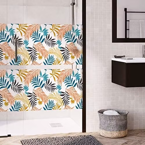 Ondoorzichtige raamfolie met kleurrijke palmbladeren voor ramen en douchedeuren, 40 x 100 cm