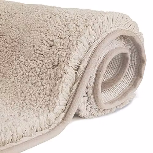 FCSDETAIL Antislip Badmat met Hoogpolige Microvezels, Waterabsorberend en Machinewasbaar, Beige, 70 x 120 cm
