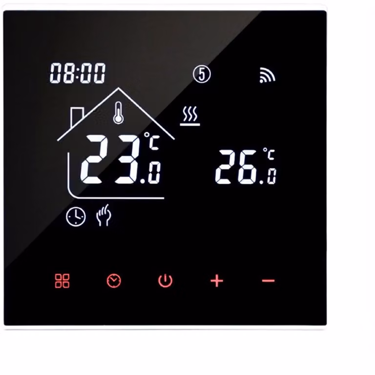 Intelligente elektronische thermostaat voor elektrische vloerverwarming met display in zwart of wit