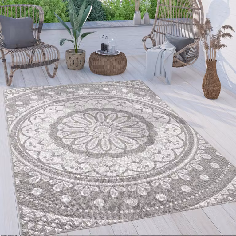 Paco Home Buitentapijt met Mandala Boho Design, Weerbestendig en Plat Geweven, Breedte: 280 cm, Diepte: 200 cm