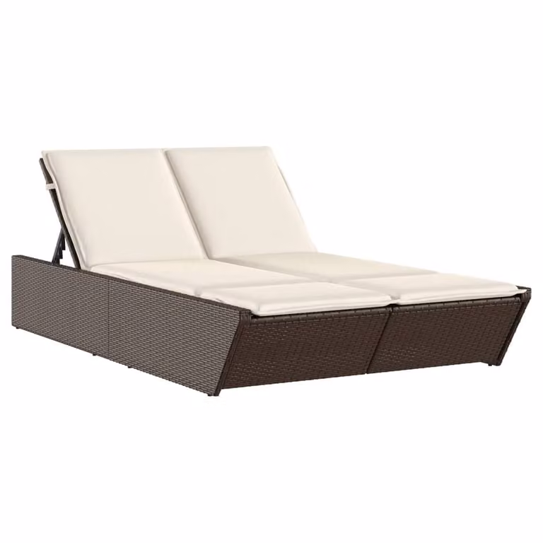 vidaXL Dubbele ligbed met kussens, bruin, polyrotan