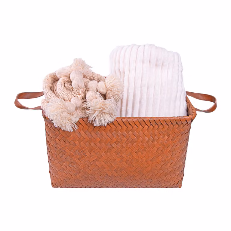 QUVIO Opbergmand van rotan met handvatten, rechthoekig, bruin, B: 38 cm, D: 28 cm, H: 24 cm