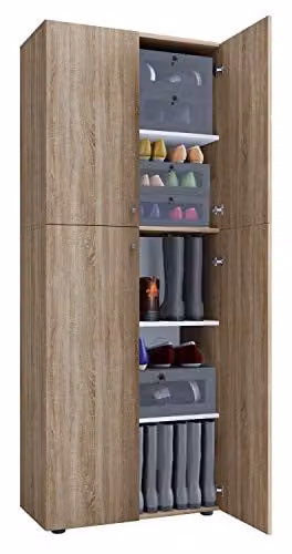 VCM Lona schoenenkast in Sonoma eiken met 4 deuren, Bruin/Beige, B: 70 cm, H: 184 cm, D: 40 cm