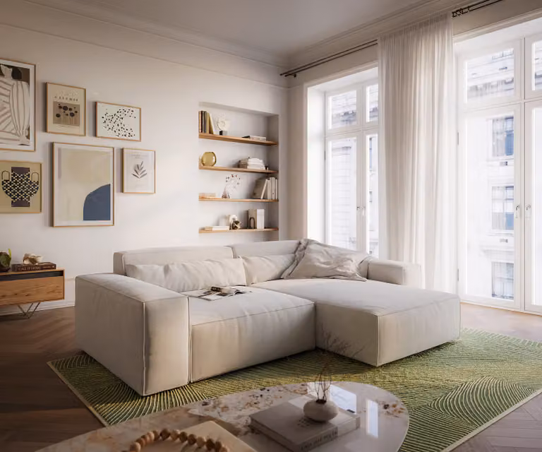 DELIFE Hoekbank Sirpio XL Beige, Moderne L-vormige Stoffen Bank met Variabele Chaise Longue, B: 266 cm, D: 173 cm, H: 71 cm