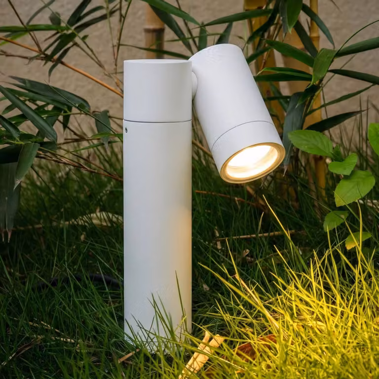 PRIOS Tulimar prikspot, wit, aluminium en glas, IP65 dimbaar, modern design