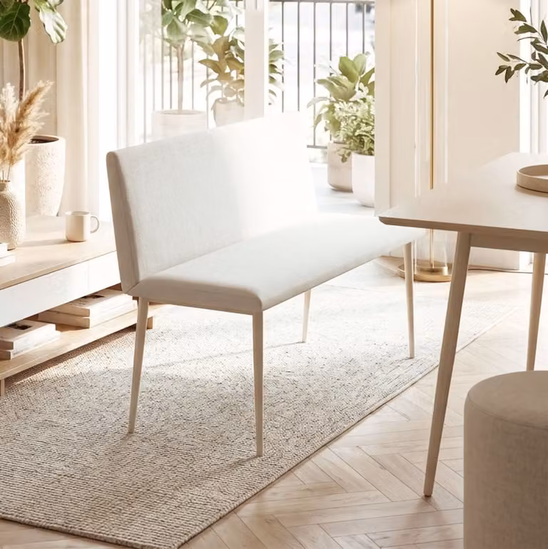 COVREO Eetbank beige polyester met rugleuning zonder armleuningen B/D/H: 120 x 61,5 x 85 cm