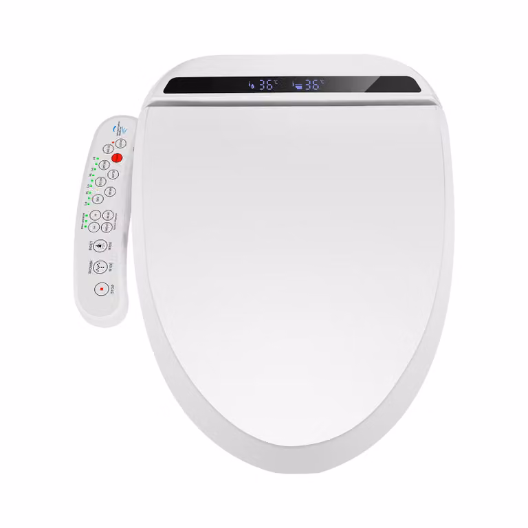 Puluomis Elektrische WC-bril met automatische functie, D-vormige toiletzitting met soft close, wit, lang