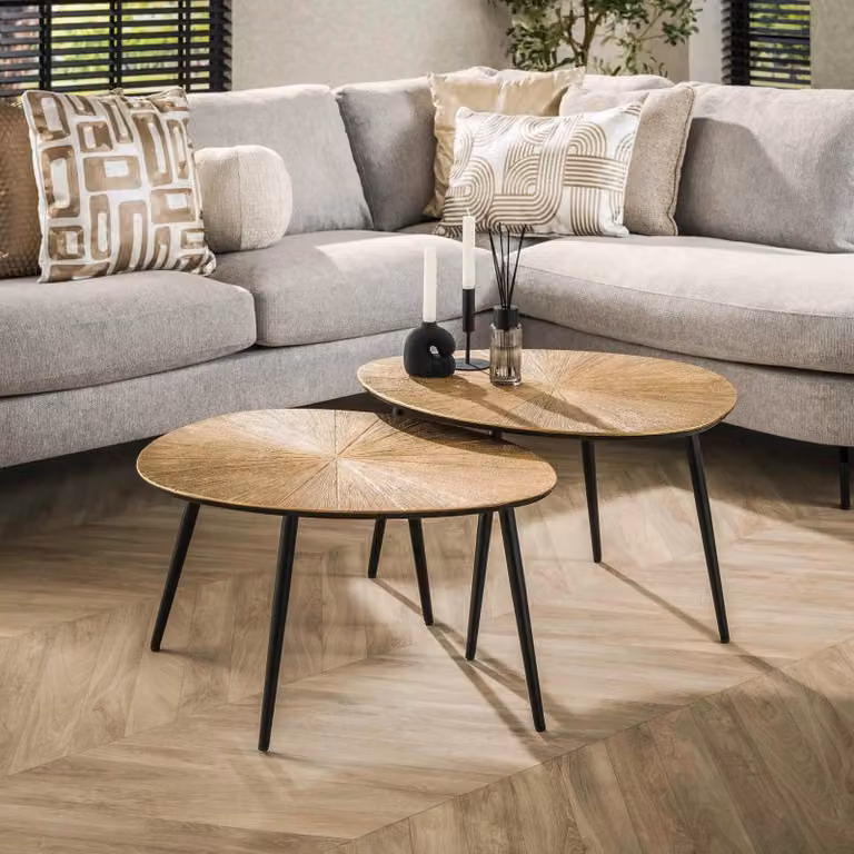WoonStijl Salontafel set van 2 organisch design metal live edge goud brons bruin