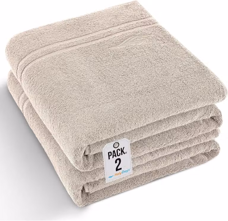 Set van 2 XXL Saunahanddoeken van Katoen, Beige, 90 x 200 cm