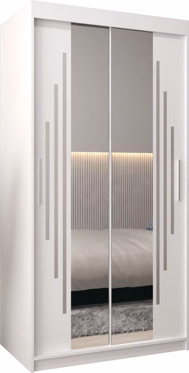 InspireMe Maltese I Kledingkast met 2 schuifdeuren, spiegel en 2 lades, Wit Mat, B/D/H: 100 x 62 x 200 cm