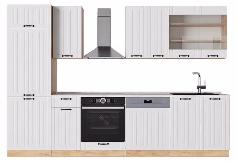 Vicco Fame-Line Keukeneenheid Wit Landhuis met Marmeren Werkblad, 300 cm