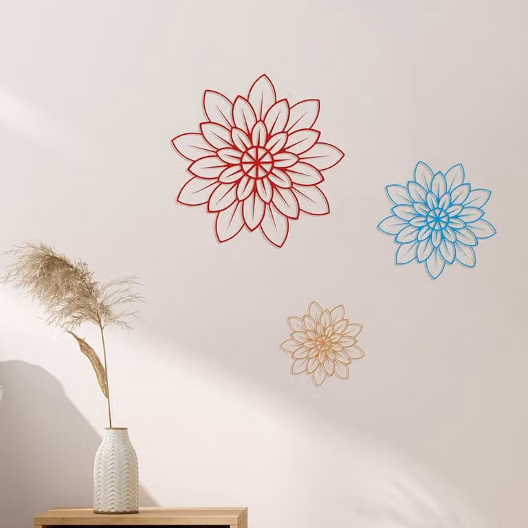 Set van 3 metalen bloemen muurdecoratie voor binnen en buiten