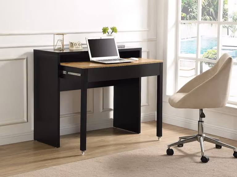LOAVIA Uitschuibaar console-bureau met 2 lades, zwart en bruin, B/D/H: 126 x 40 x 75 cm