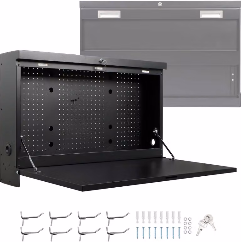 Wiltec Inklapbare wandmontabele werkbank met gatafwerking en slot, B/D/H: 91,2 x 69 x 61 cm