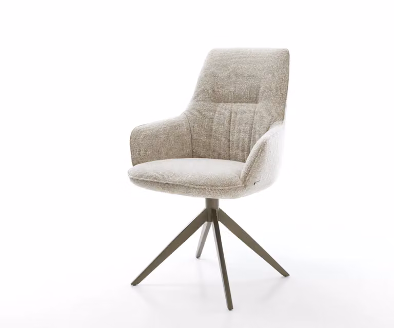 DELIFE Zelia-Flex Draaistoel met Armleuningen, Beige Geweven Stof, 360° Draaibaar