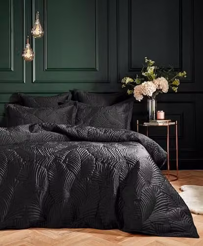 Paoletti Palmeria gewatteerd fluwelen dekbedovertrekset - Zwart - Super King