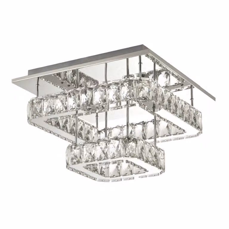 Searchlight Kristallen plafondlamp Flush - Chroom - Transparant