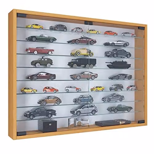 VCM Mandosa XXL Wandvitrine met glazen deuren en beukenhoutlook, Bruin/Beige, B: 80 cm, H: 60 cm, D: 10 cm