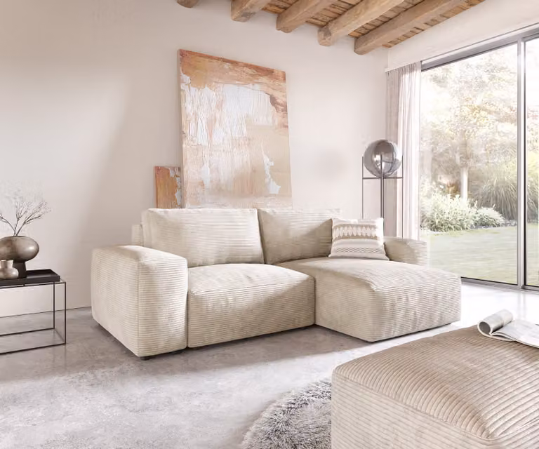 DELIFE Hoeksofa Lanzo Beige Corduroy met Hocker B/D/H: 233 x 103 x 70 cm