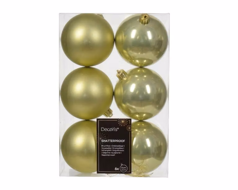 Decoris 6 onbreekbare kerstballen pistache, diameter 8 cm