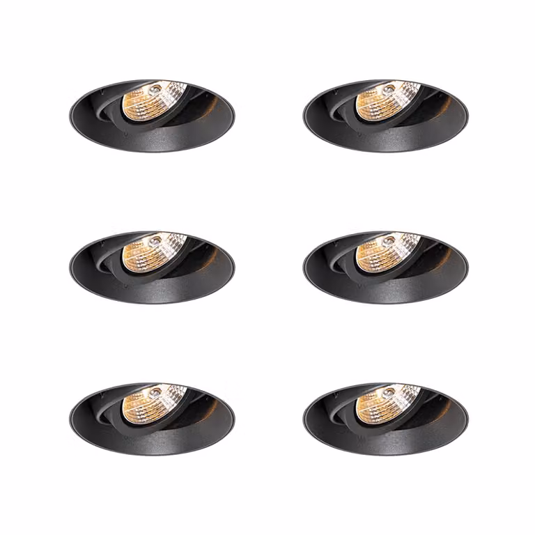 Qazqa Set van 6 Moderne Trimless Inbouwspots zwart rond GU10 AR70 verstelbaar