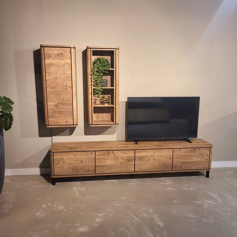WoonMax Wandkast Lancaster - Bruin - Mango houtlook - Industrieel design
