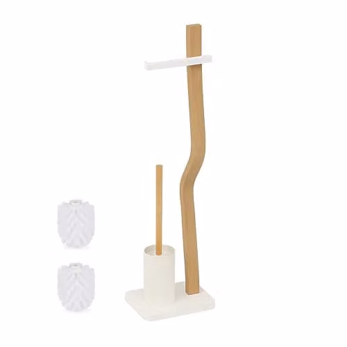 Relaxdays Toiletbutler van hout en metaal met toiletborstel en reserverolhouder, wit, H x B x D: 78,5 x 23 x 18 cm
