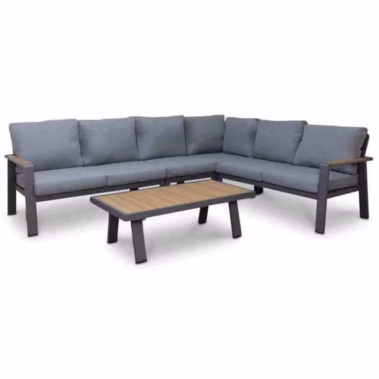 LUX outdoor living Lola L-vorm hoek loungeset voor 6 personen inclusief tafel, antraciet, aluminium en polywood