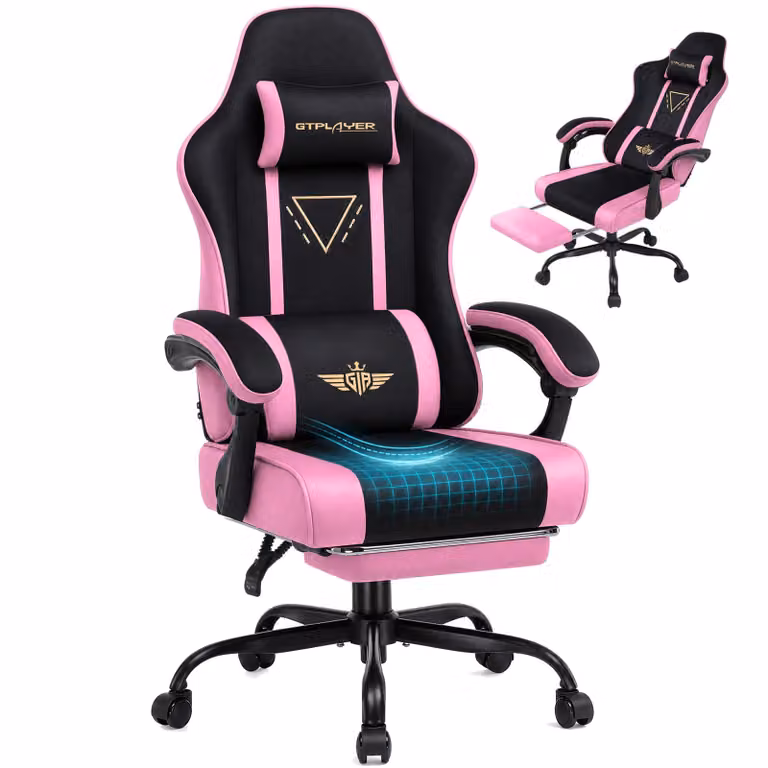 GTPLAYER Gaming stoel, ergonomische fauteuil met stoffen bekleding, verstelbare armleuningen en voetsteun, rood