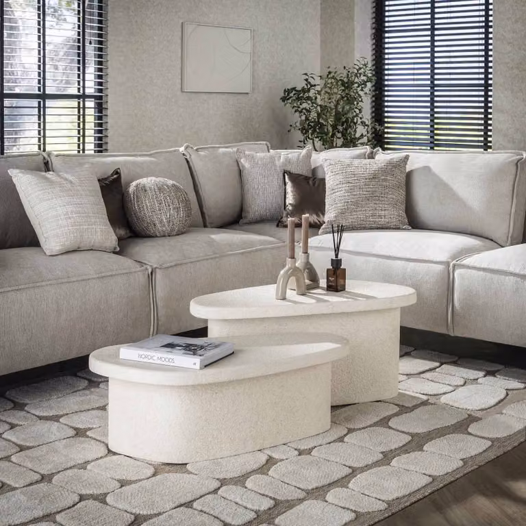 WoonStijl Salontafel XL Stone Organisch Set van 2 - Wit - Composite