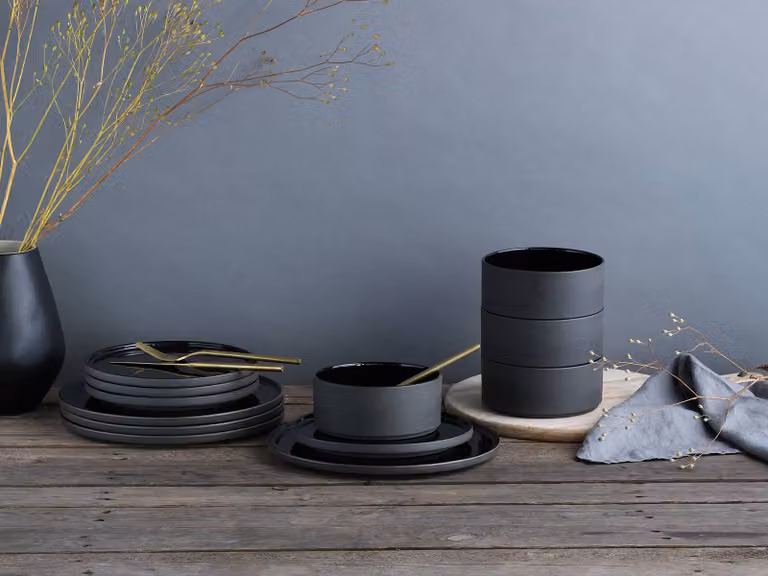 home24 Set borden en kommen Futuro 12-delig zwart/zwart
